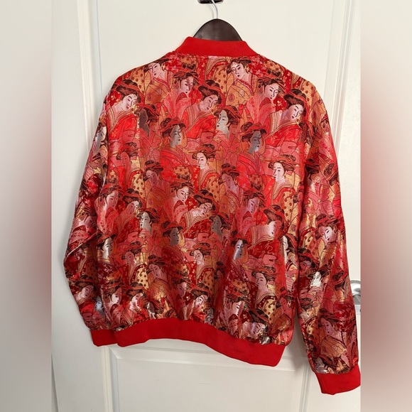 Jogal Style Jacket Mens Large Red Embroidered Satin Bomber Chinese New Year Y2K - Picture 3 of 5